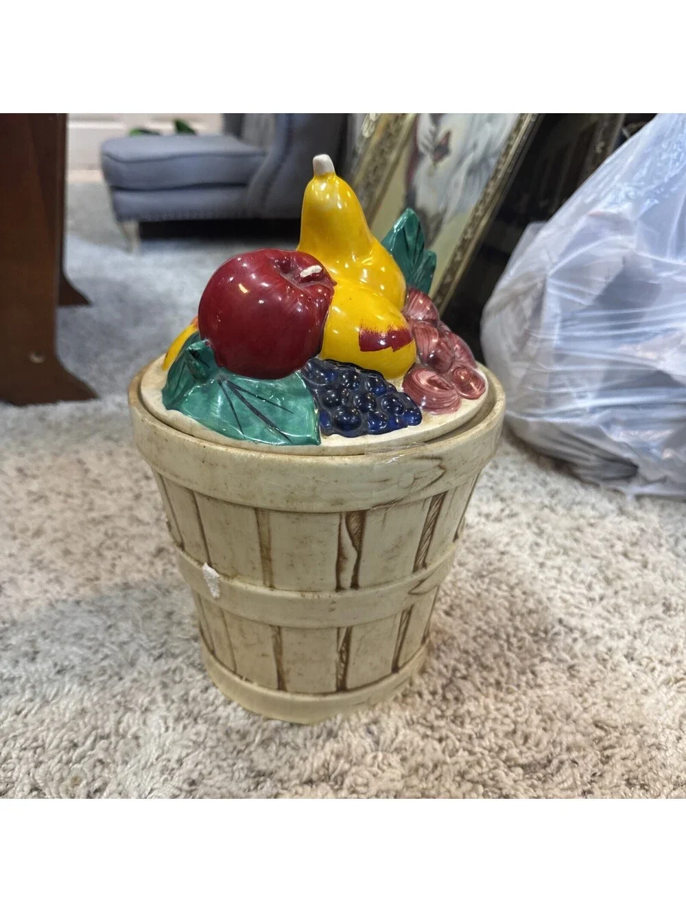 Vintage McCoy Pottery Fruit Apples Pears Peaches Bushel Basket Cookie Jar USA
